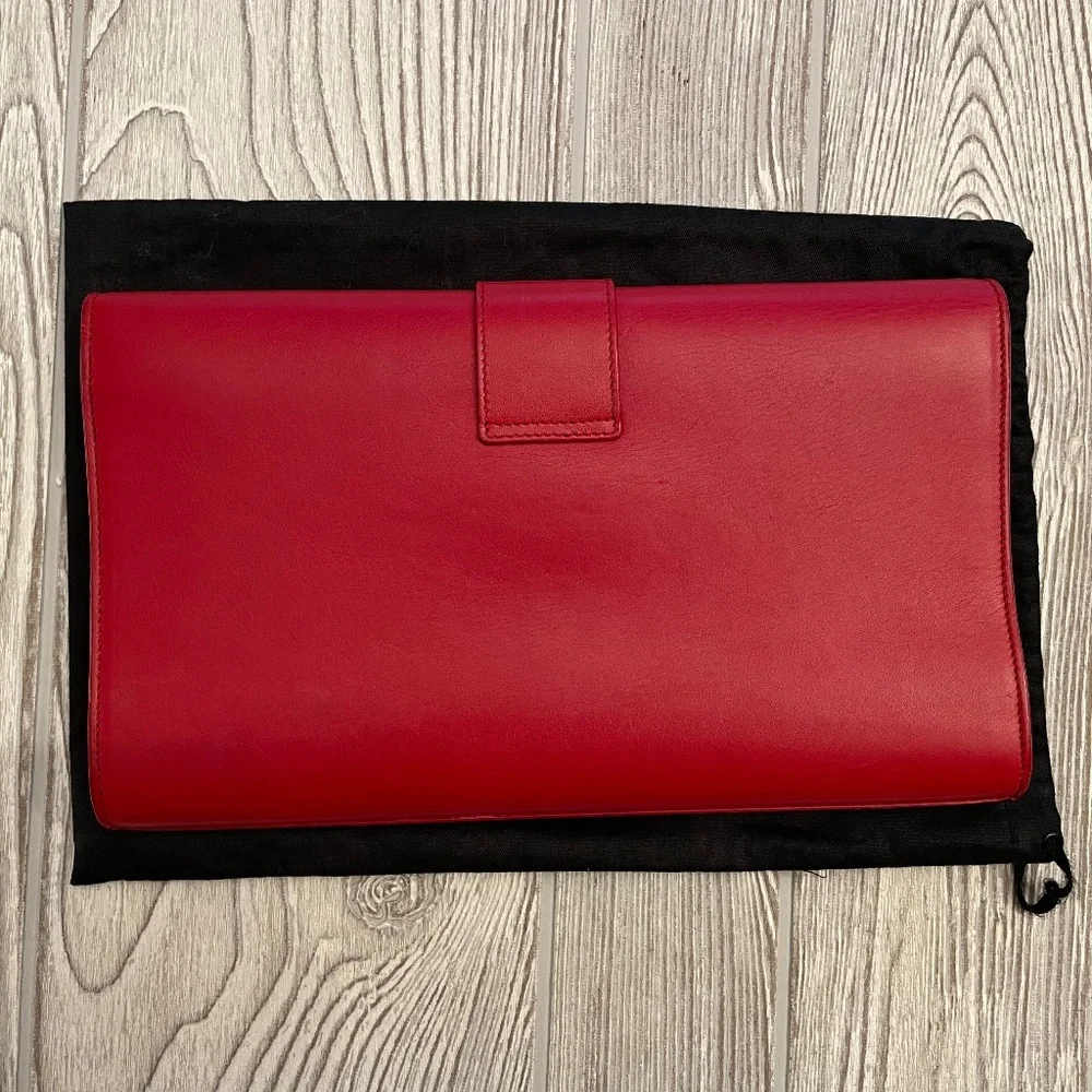 SAINT LAURENT Calfskin Classic Y Ligne Clutch Rouge Orient - Picture 3 of 11